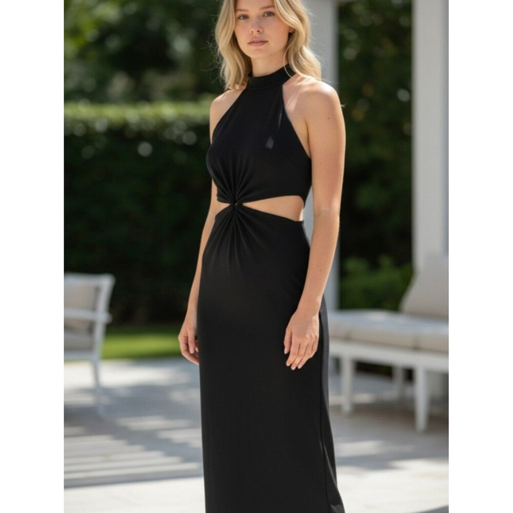 Robertson + Rodeo Black Halter Cutout Midi Dress NWT